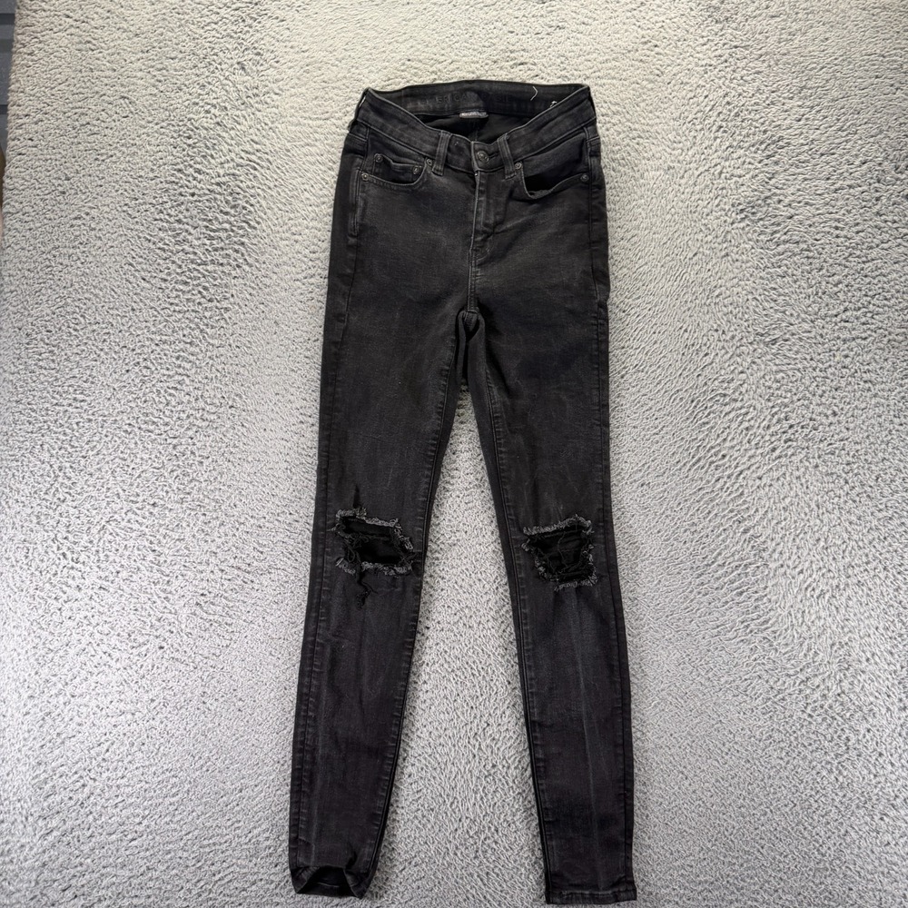 American Eagle Outfitters Next Level Jeans Womens 4 Black Denim Jegging Stretch